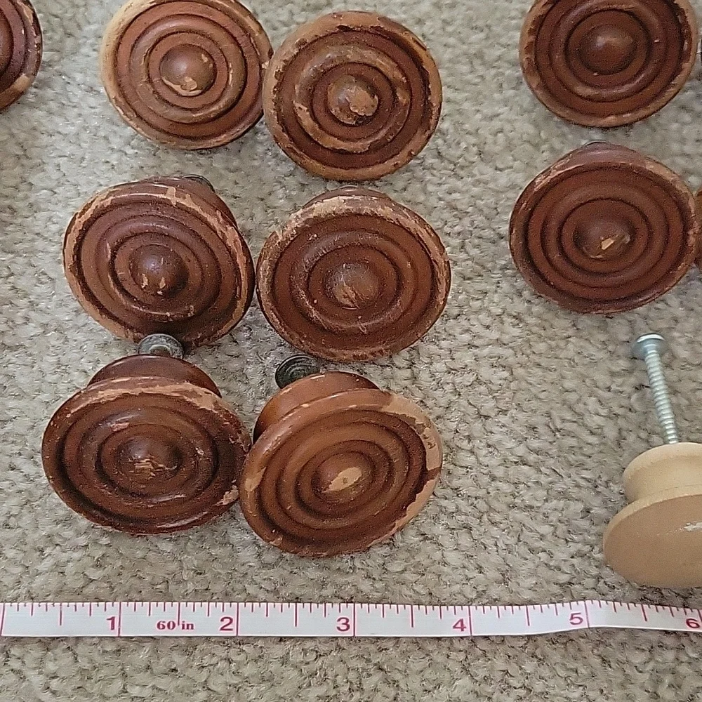 Wooden Round Drawer Knobs - Brown Set, Lot Of 22